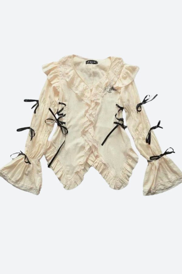 Fairy Grunge Ruffled Lace Up Blouse