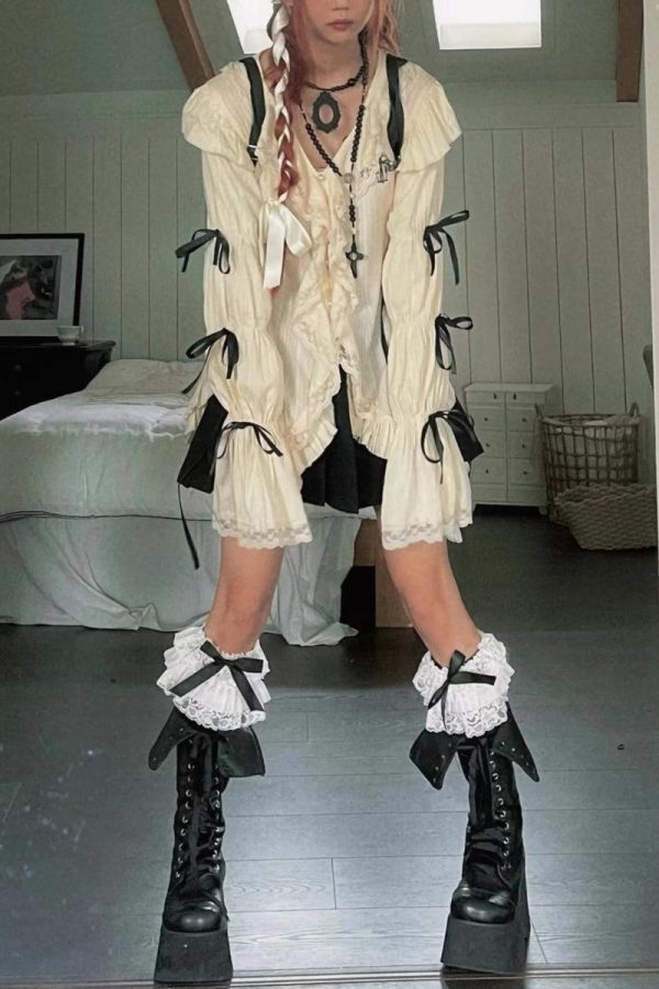 Fairy Grunge Ruffled Lace Up Blouse