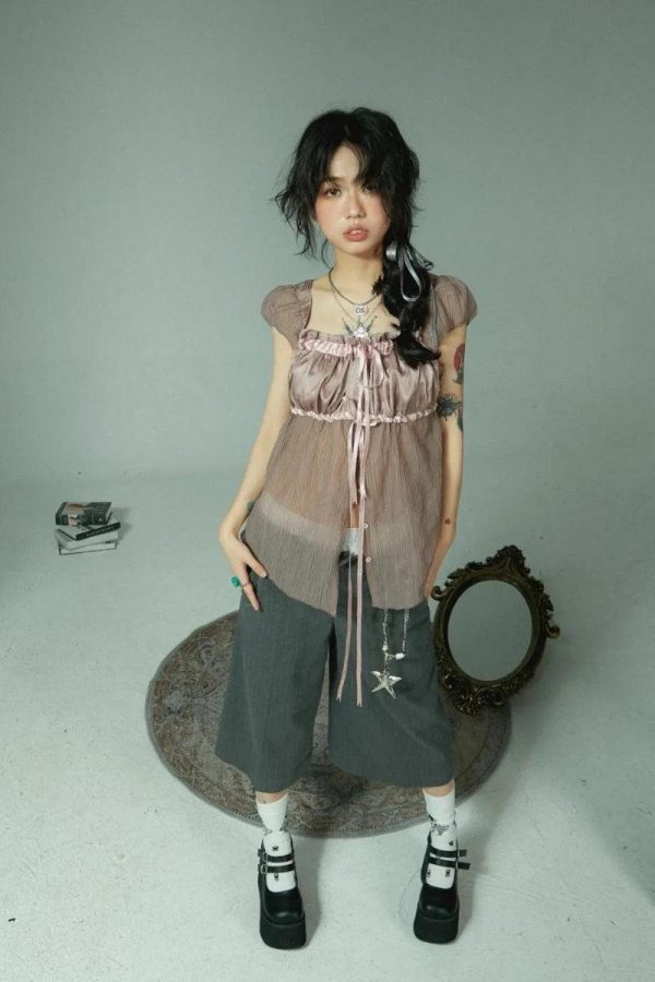 Fairy Grunge Sheer Ruched Top
