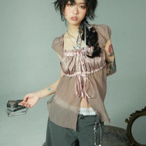 Fairy Grunge Sheer Ruched Top