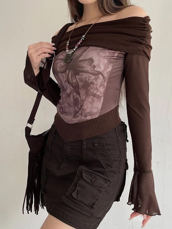 Fairycore Butterfly Ruched Off Shoulder Top