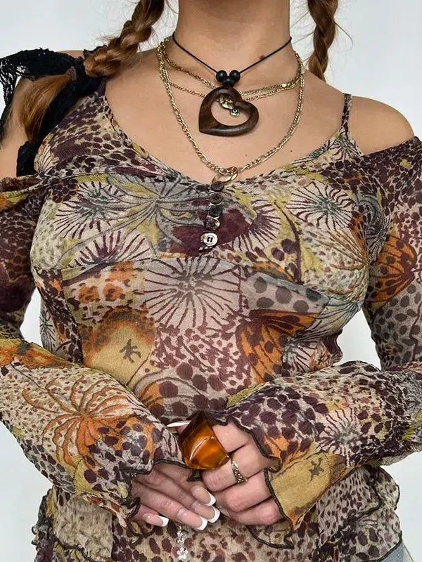 Fairycore Floral Mesh Top