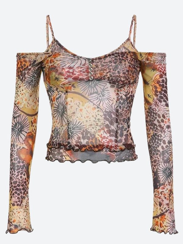 Fairycore Floral Mesh Top