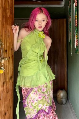 Fairycore Floral Ruffled Top