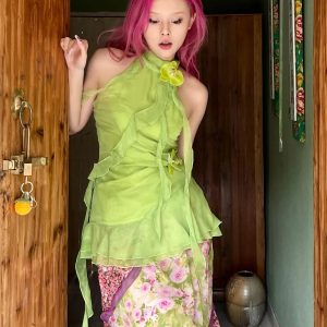 Fairycore Floral Ruffled Top