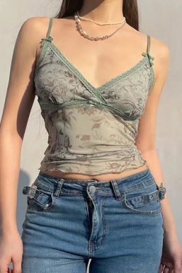 Fairycore Floral Sheer Mesh Top