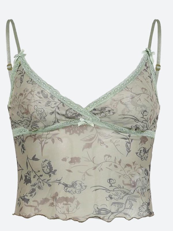 Fairycore Floral Sheer Mesh Top
