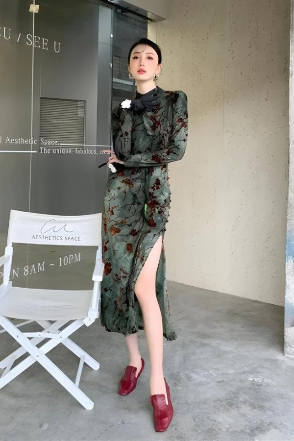 Fairycore Floral Slit Qipao Mini Dress