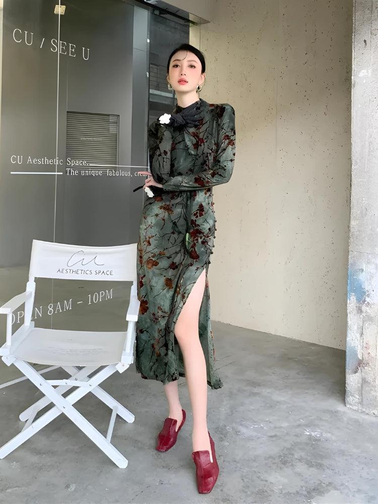 Fairycore Floral Slit Qipao Mini Dress Fairycore Floral Slit Qipao Mini Dress