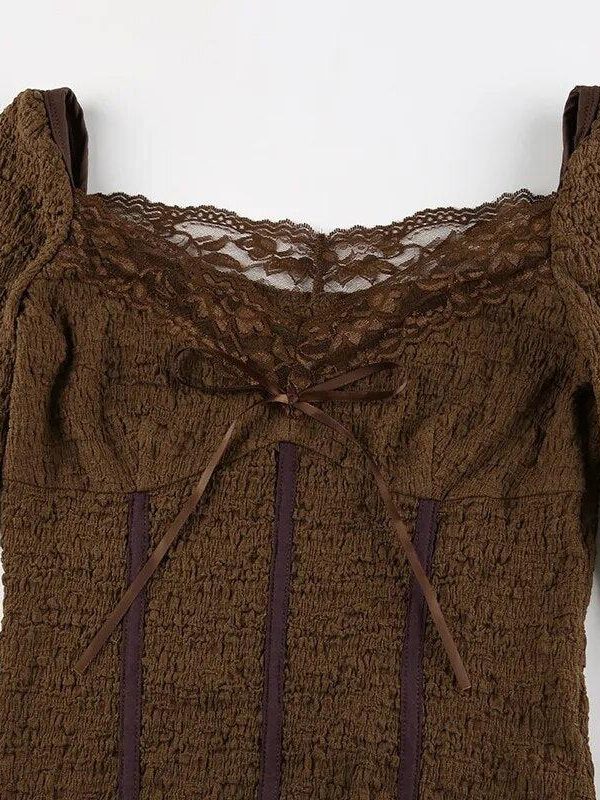 Fairycore Lace Detailed Shirred Top