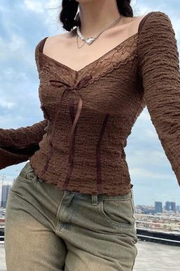 Fairycore Lace Detailed Shirred Top