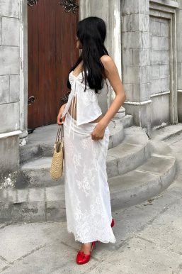 Fairycore Lace Strapless Top & Maxi Skirt Two Piece Set