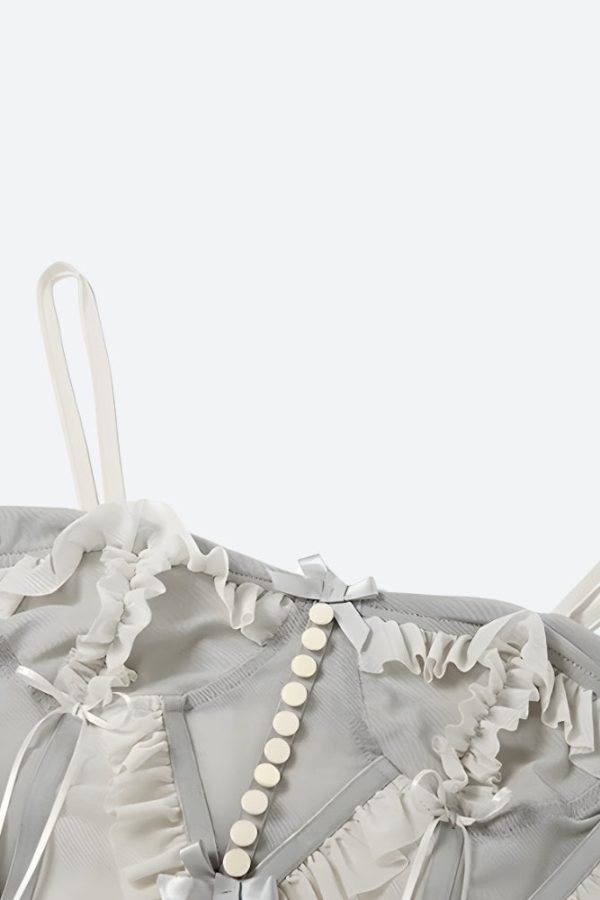 Fairycore Mesh Ruffled Top & Mini Skirt Two Piece Set