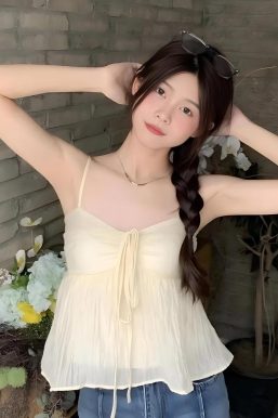 Fairycore Ruched Bust Lace Up Top