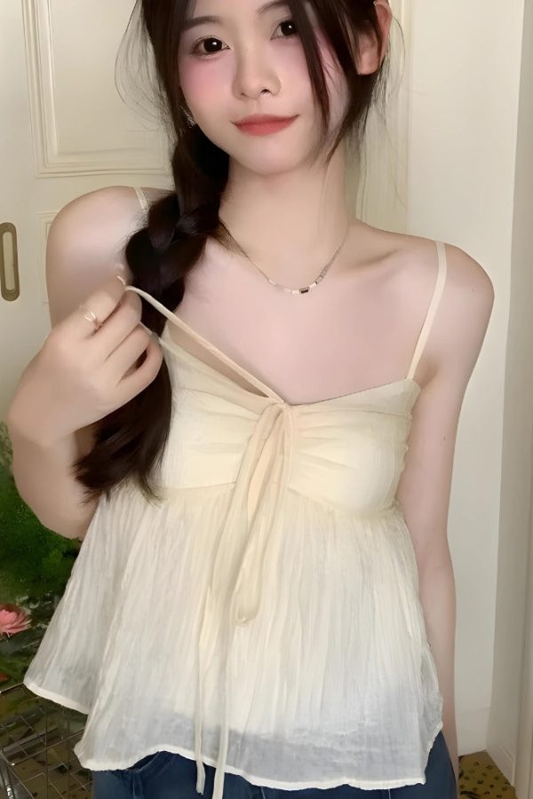 Fairycore Ruched Bust Lace Up Top