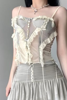 Fairycore Ruffled Mesh Corset Top
