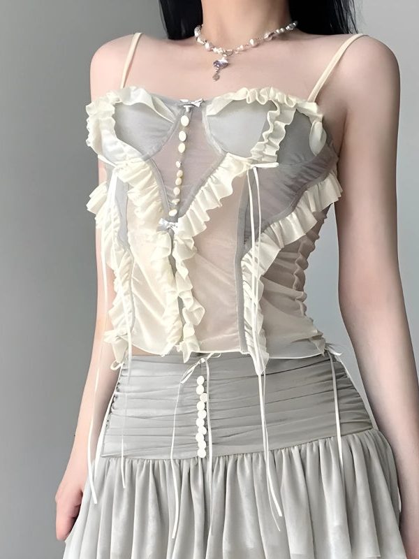 Fairycore Ruffled Mesh Corset Top