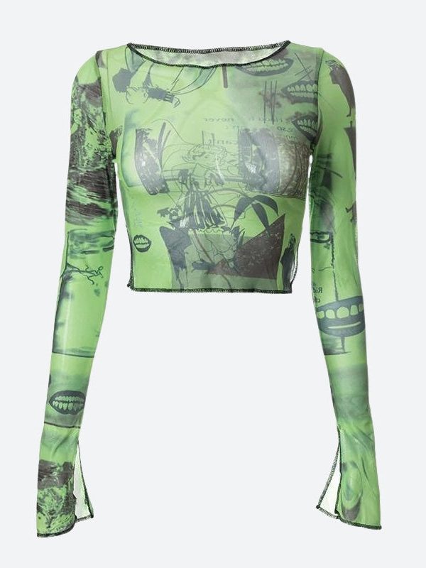 Fairycore Slit Mesh Crop Top