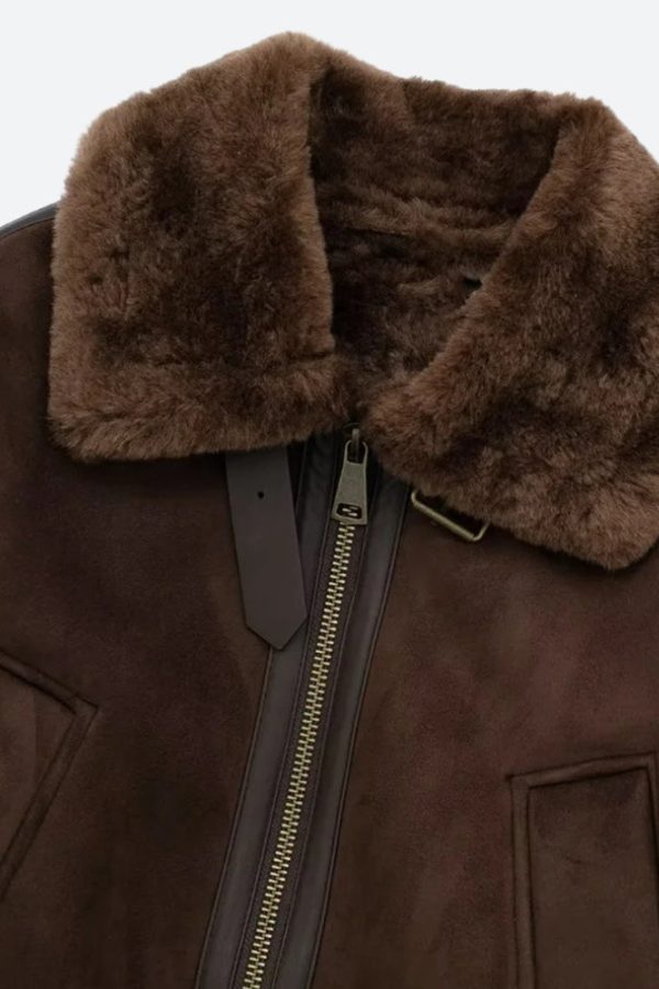 Faux Fur Collar Zip-Up Jacket