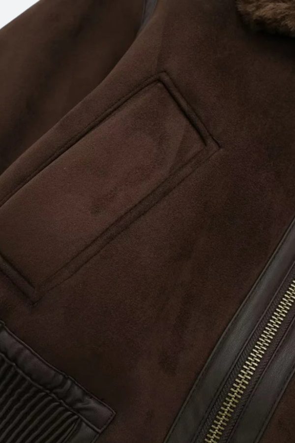 Faux Fur Collar Zip-Up Jacket