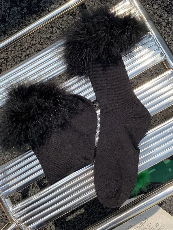 Faux Fur Cuff Knee Socks