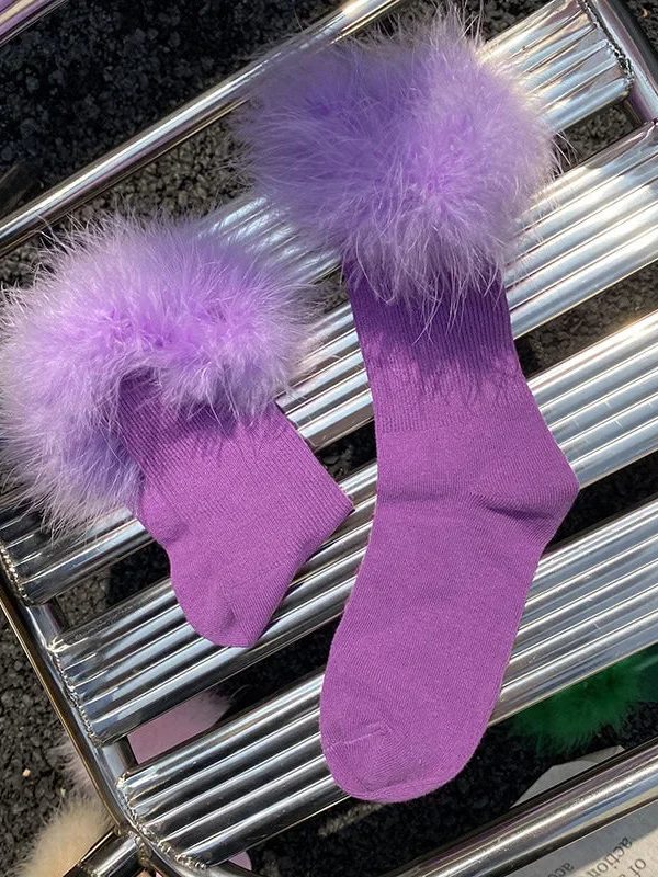 Faux Fur Cuff Knee Socks
