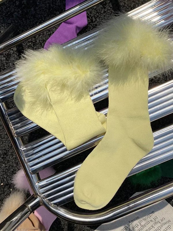 Faux Fur Cuff Knee Socks
