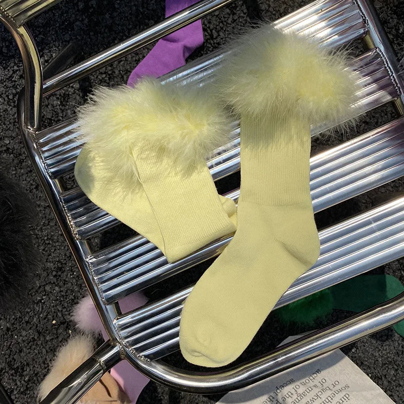 Faux Fur Cuff Knee Socks