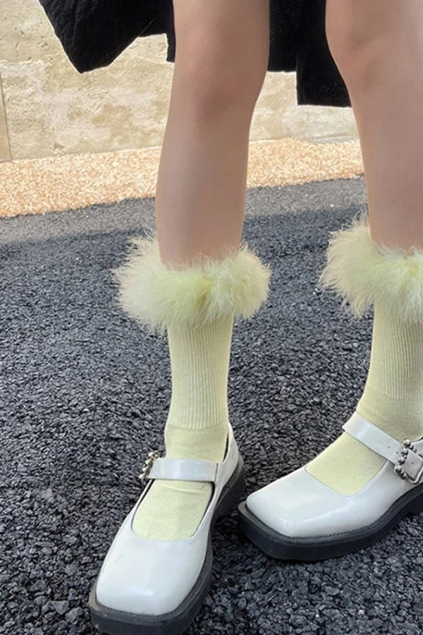 Faux Fur Cuff Knee Socks