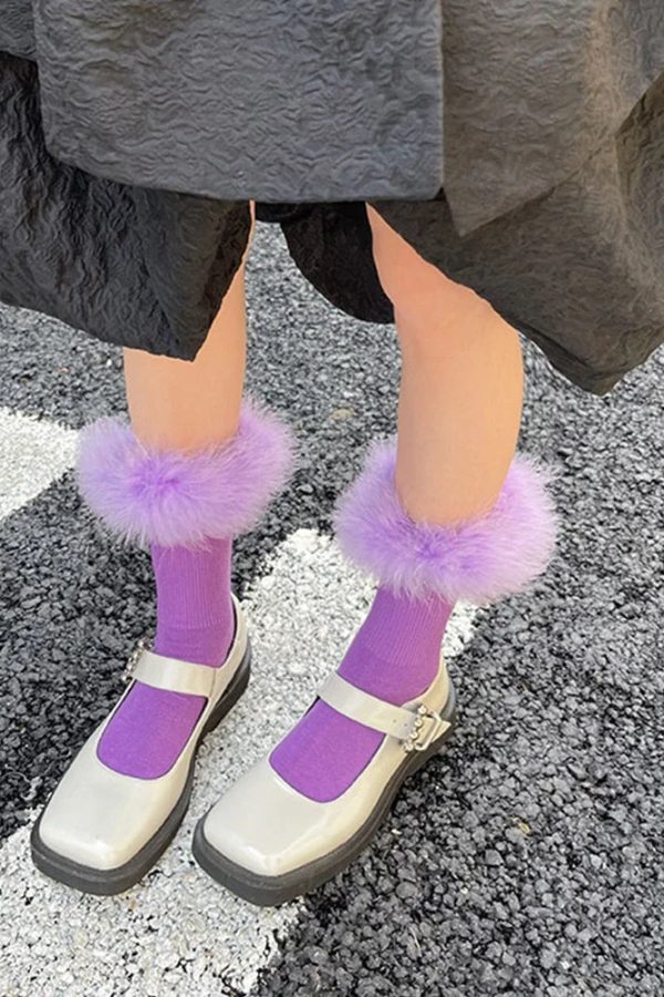 Faux Fur Cuff Knee Socks