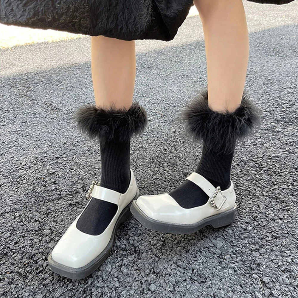 Faux Fur Cuff Knee Socks