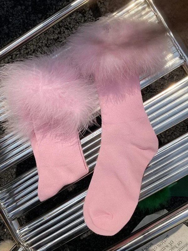 Faux Fur Cuff Knee Socks