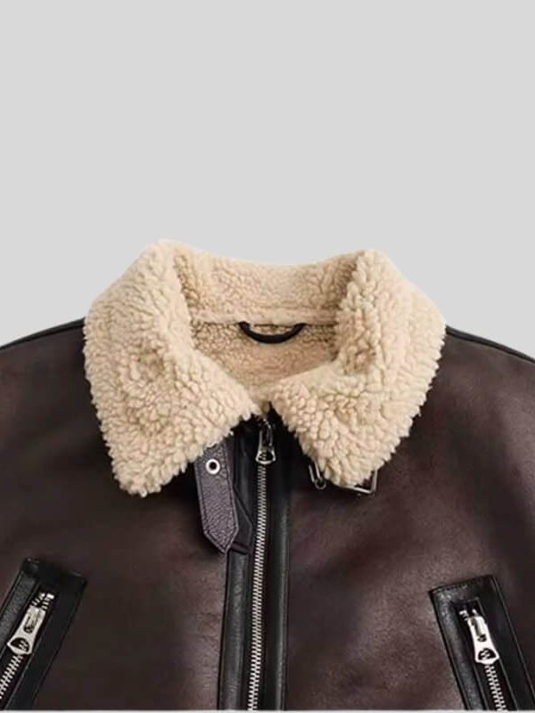 Faux Leather Aviator Jacket