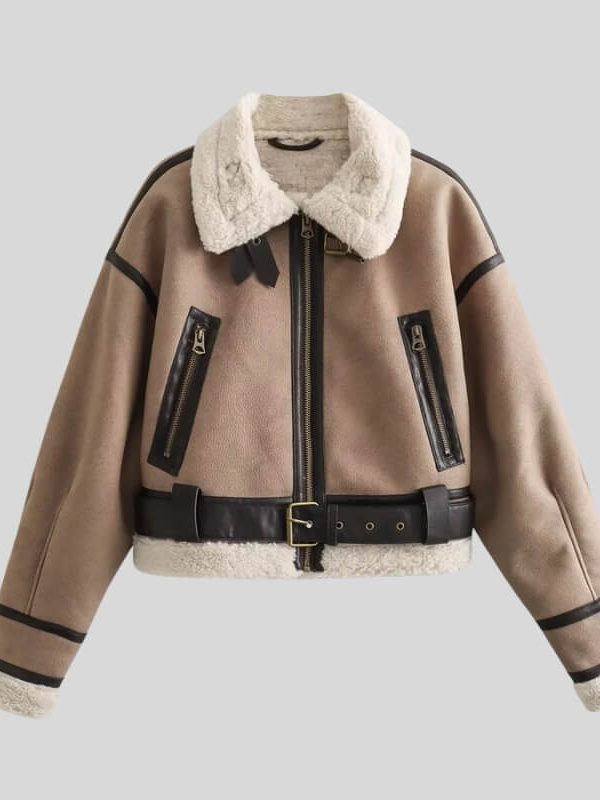 Faux Leather Aviator Jacket