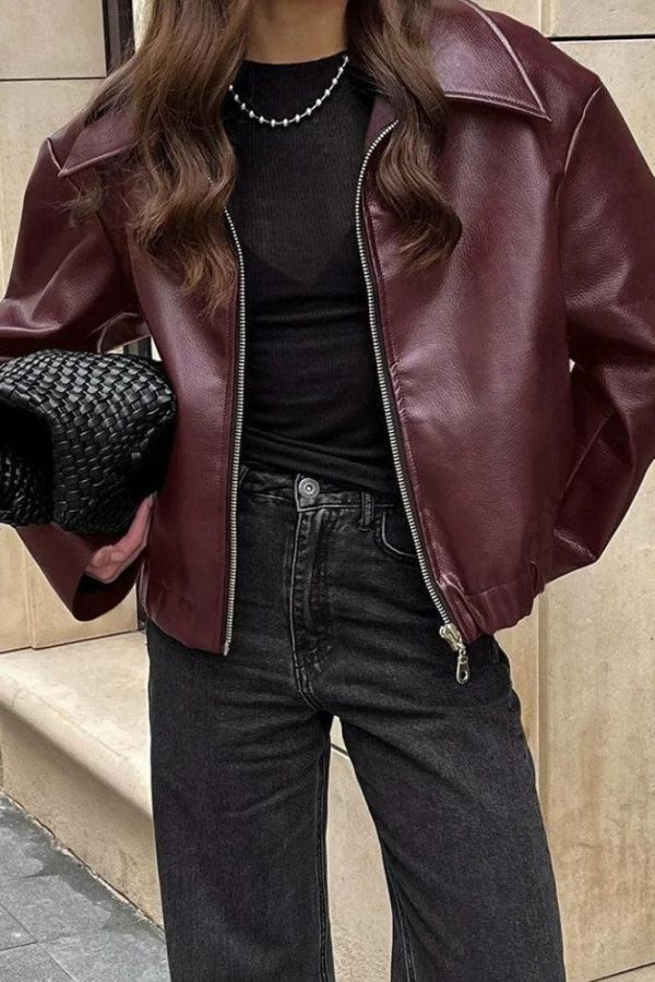 Faux Leather Burgundy Jacket