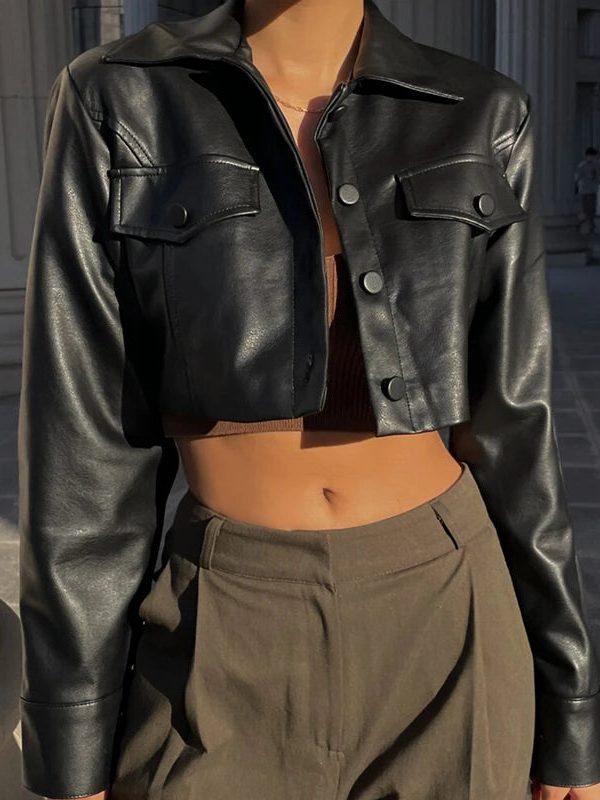 Faux Leather Cropped Jacket