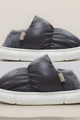 Faux Leather Puffer Slippers