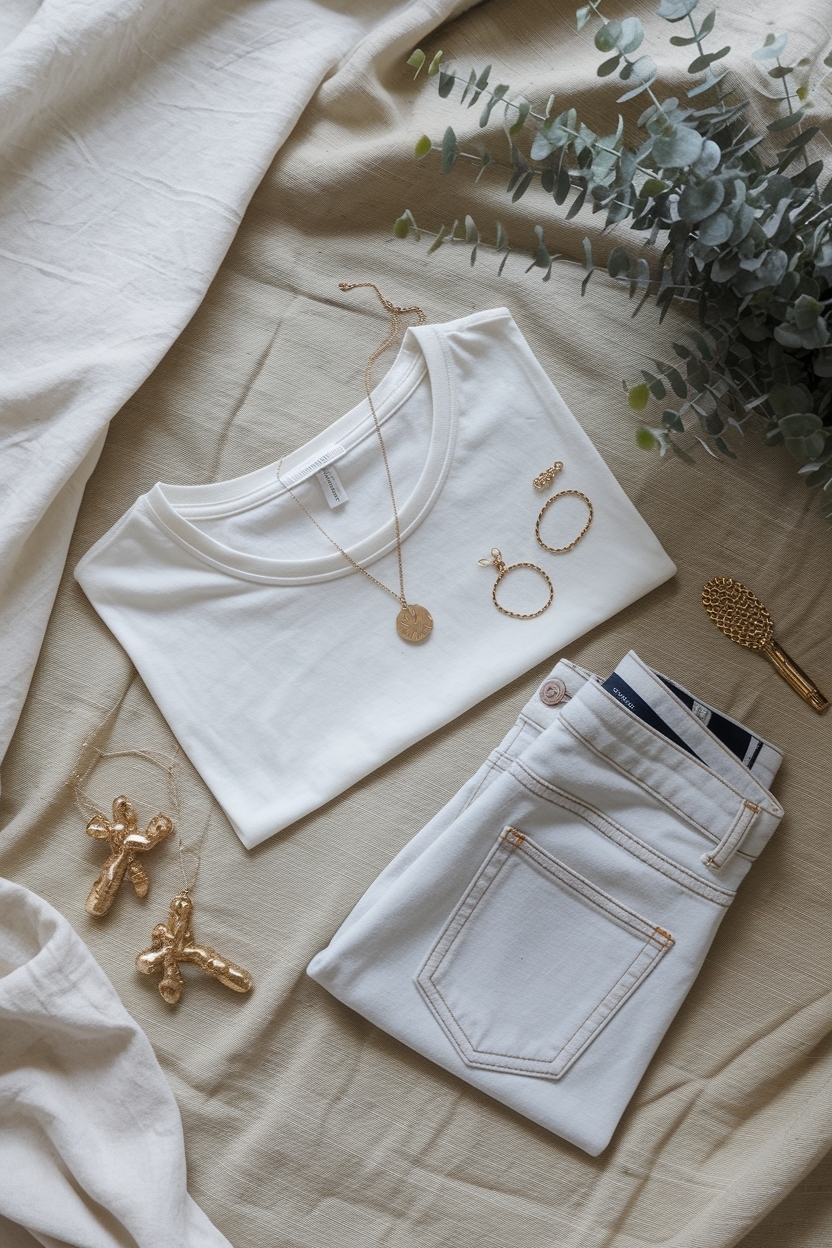 Flat Lay of Minimalist Womens Essentials You Need outfit idea