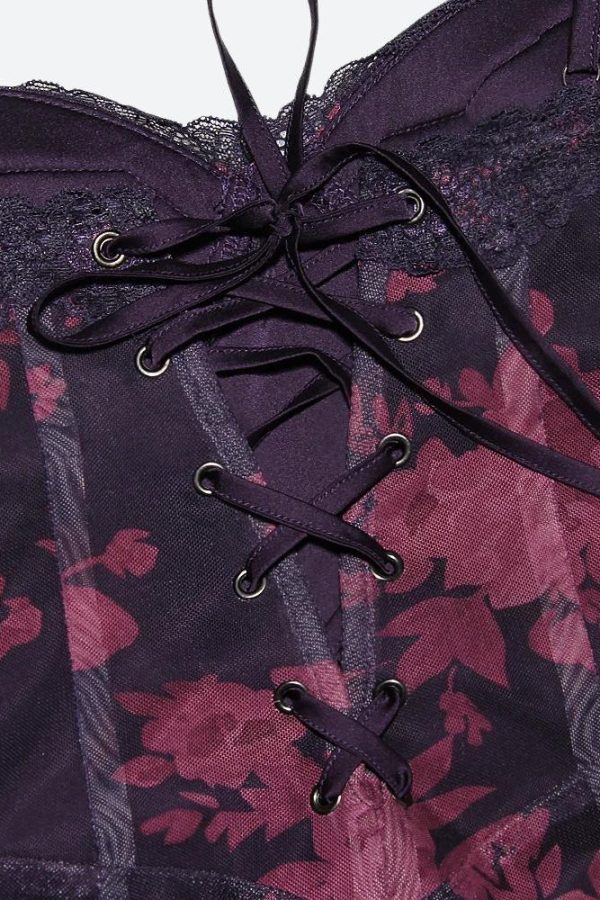 Floral Bodycon Lace Up Mesh Maxi Dress