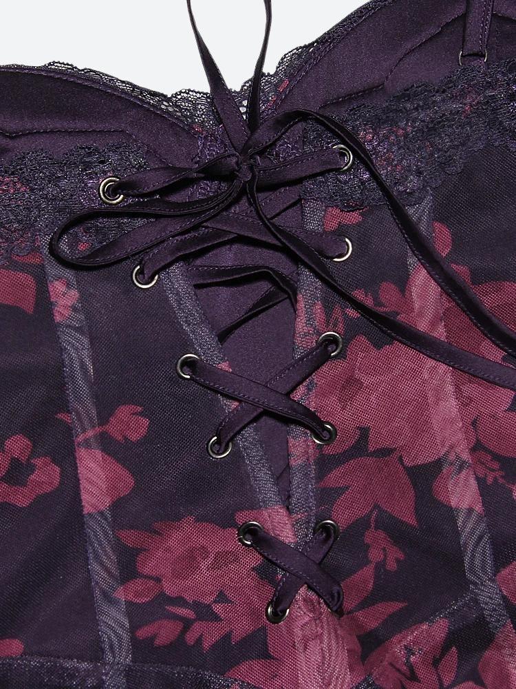 Floral Bodycon Lace Up Mesh Maxi Dress Floral Bodycon Lace Up Mesh Maxi Dress