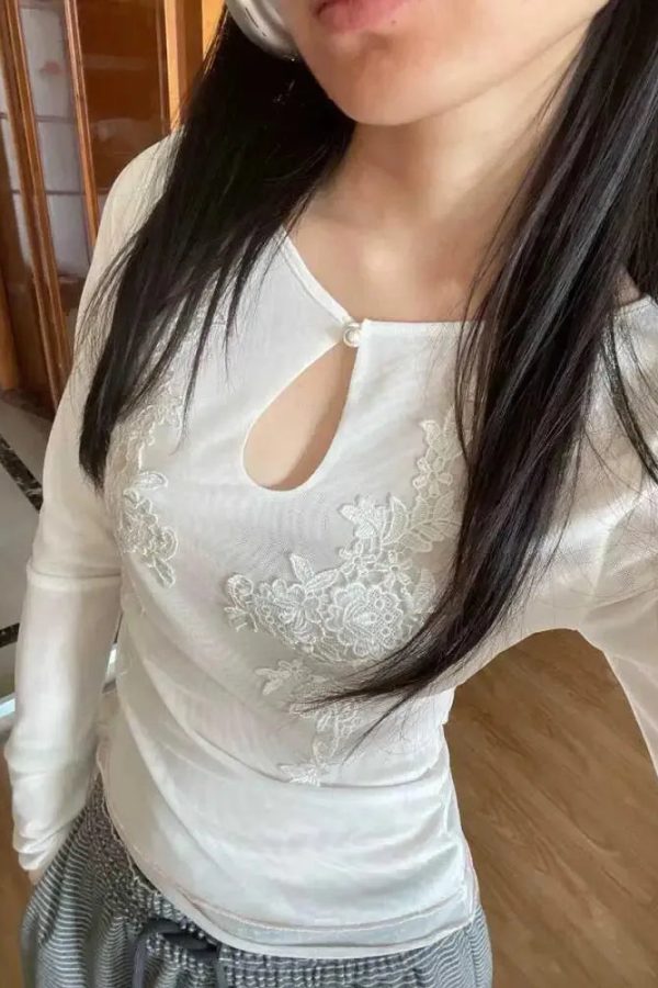 Floral Embroidered Mesh Top