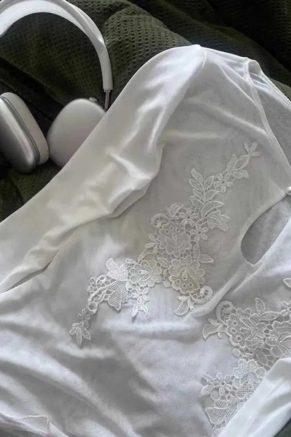 Floral Embroidered Mesh Top