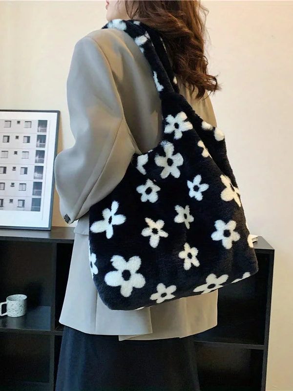 Floral Faux Fur Hobo Bag