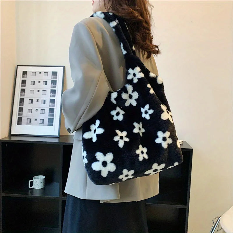 Floral Faux Fur Hobo Bag