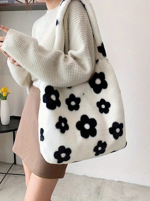 Floral Faux Fur Hobo Bag