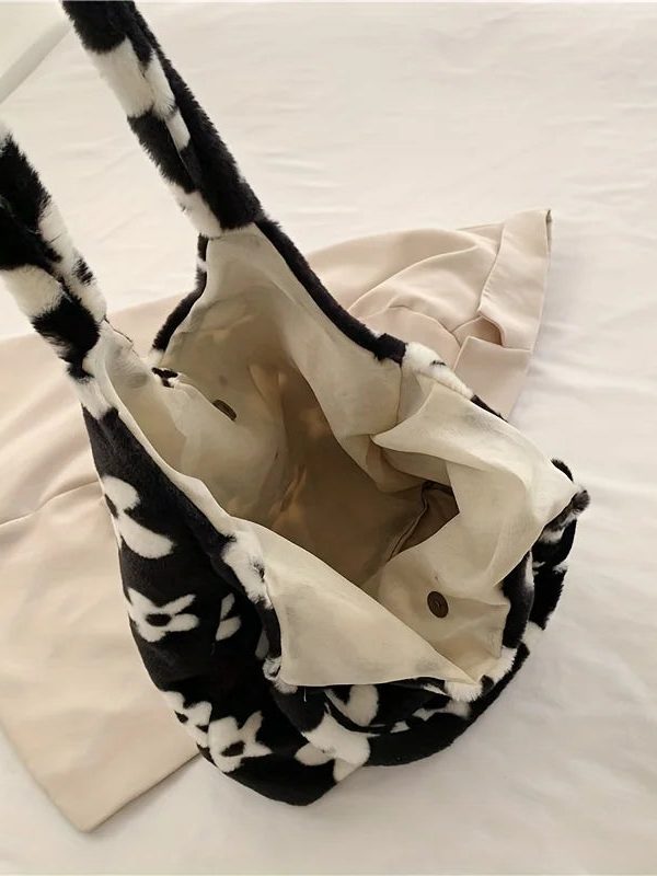 Floral Faux Fur Hobo Bag