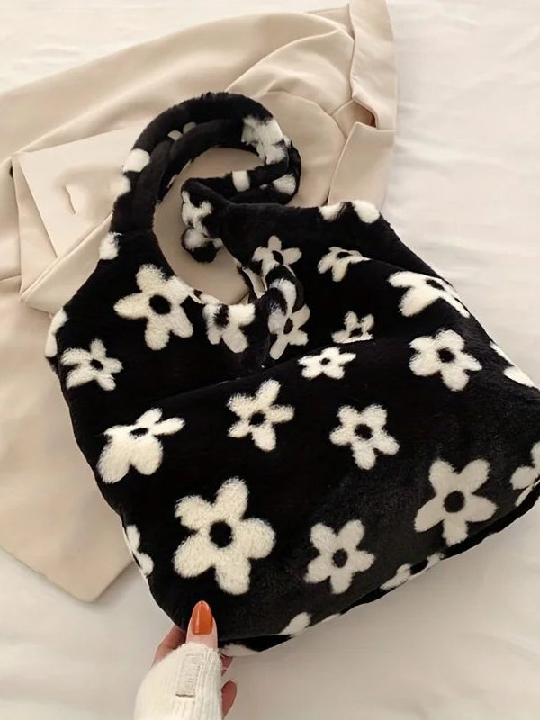 Floral Faux Fur Hobo Bag