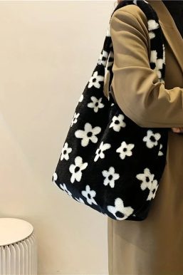 Floral Faux Fur Hobo Bag