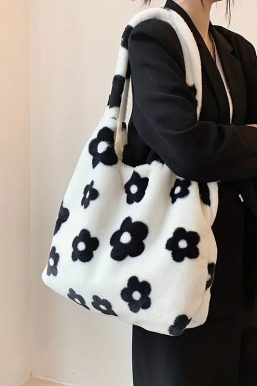 Floral Faux Fur Hobo Bag