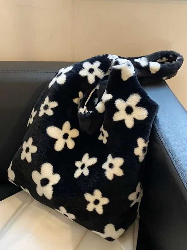 Floral Faux Fur Hobo Bag